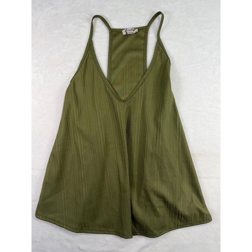 Intimately Free People Tank Top M Olive Green Ribbed Racerback V-Neck Womens